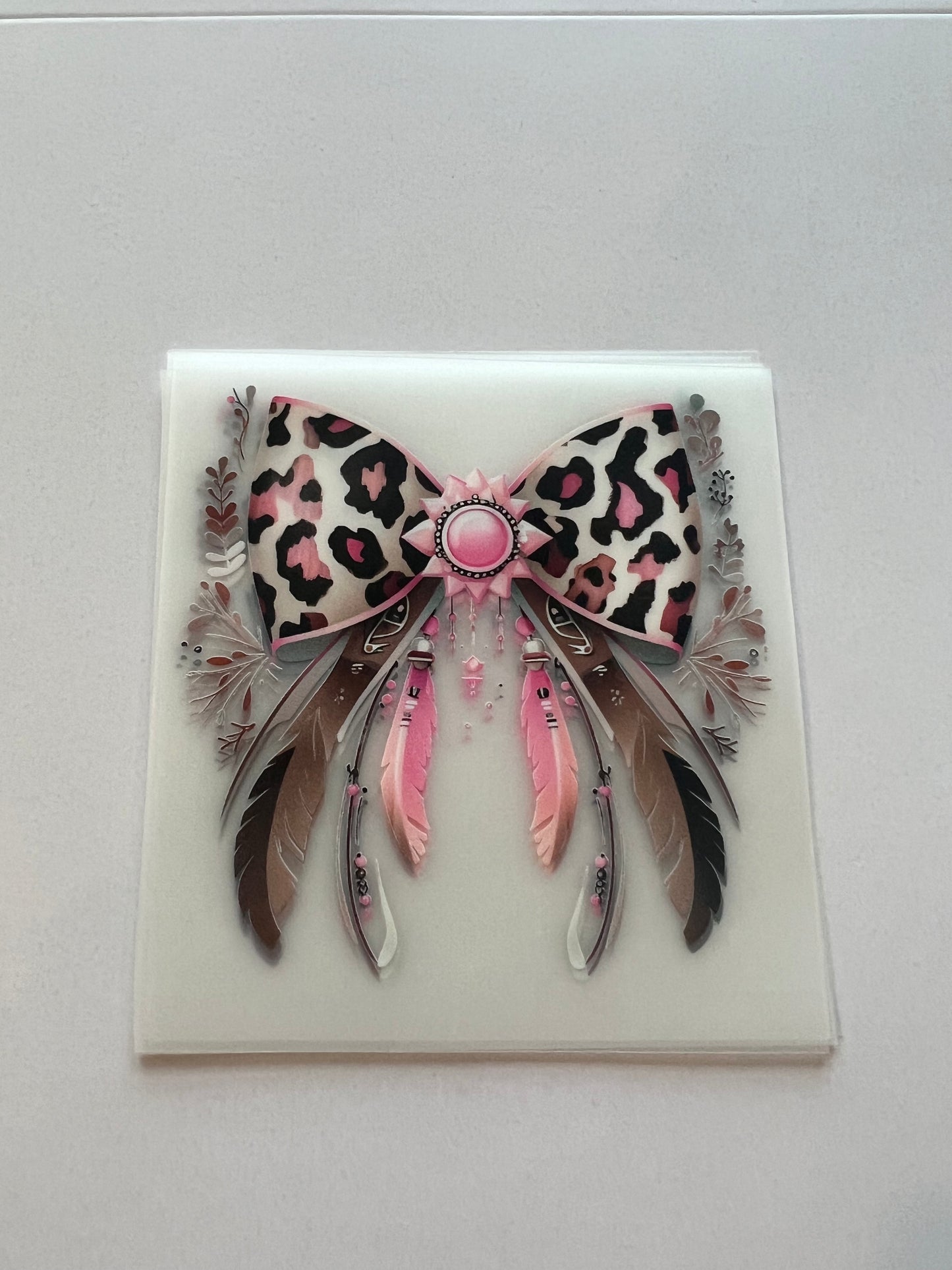 Pink Cheetah/Feather Bow Hat DTF