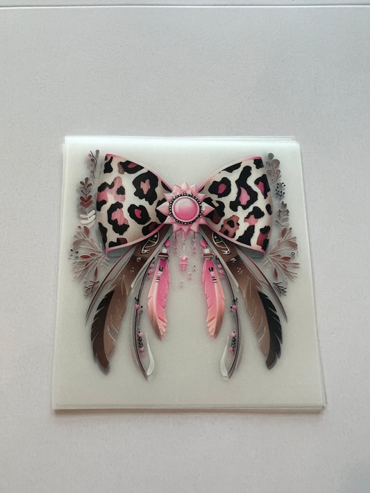 Pink Cheetah/Feather Bow Hat DTF